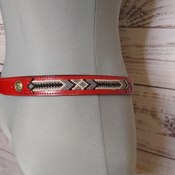 Red Embroidered Leather Belt Size L - Picture 5 of 13